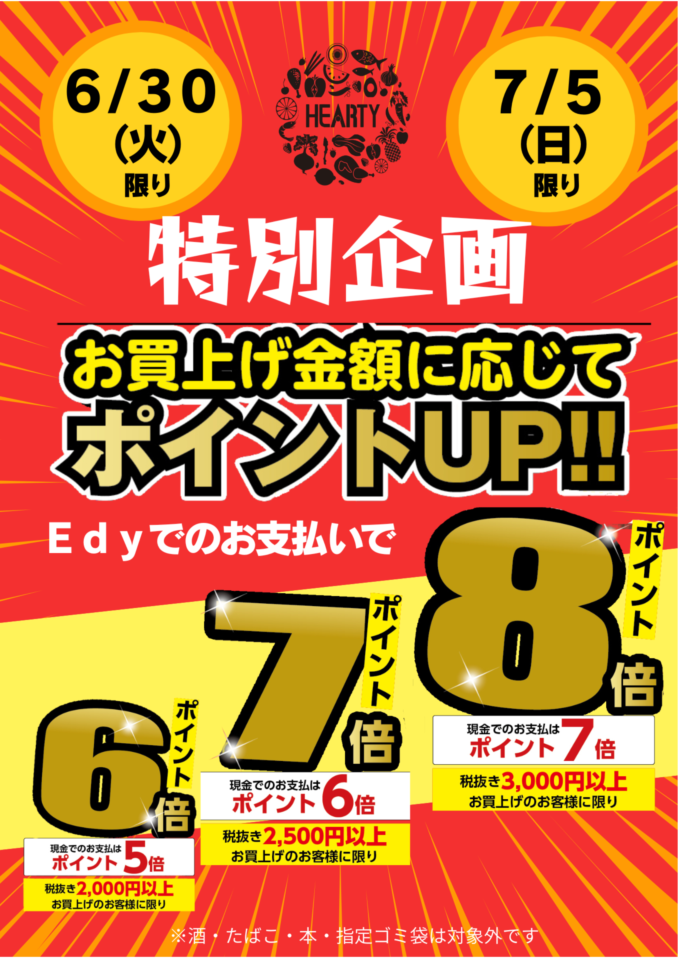 🎉 特別企画｜お買上げ金額に応じてポイントUP!! | HEARTYながやま